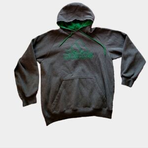ADIDAS Y2K sweatshirt‎ gray and green badge of sport hooded L